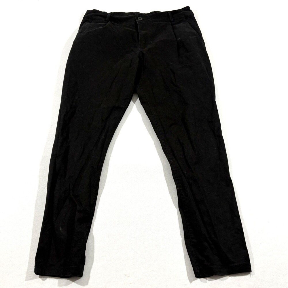 YoungLA Black Cotton Dapper Dress Pants Tapered Mens Chino Trousers Sz 32R